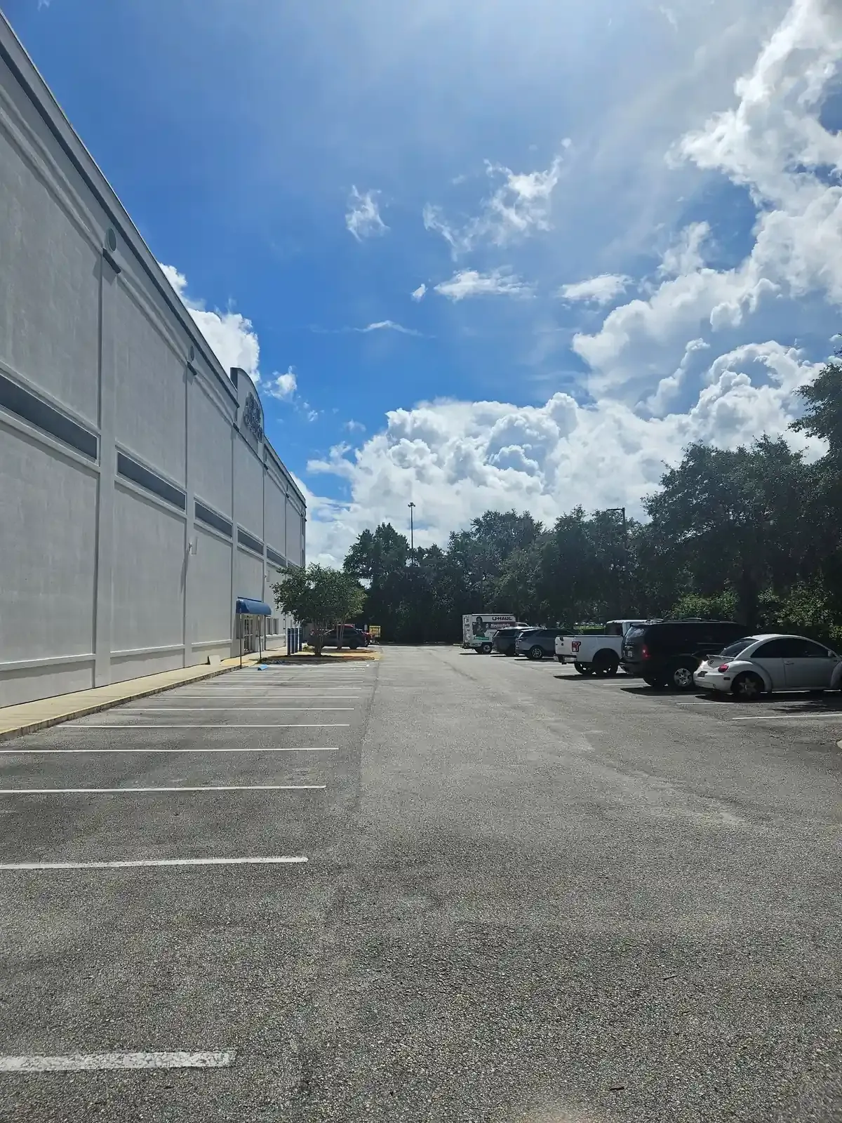 Exterior view of building with parking units